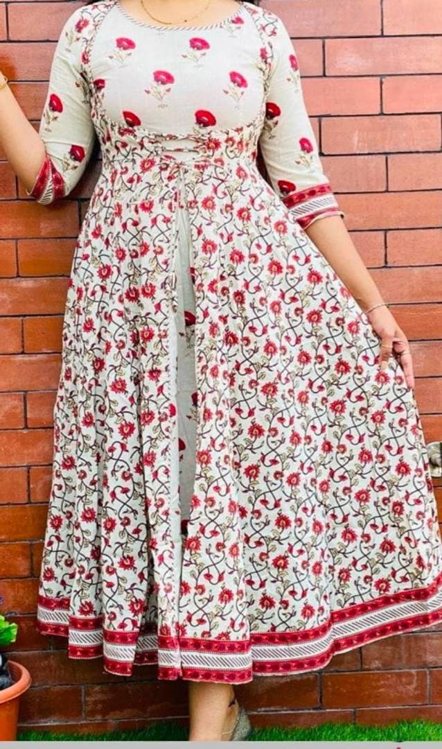 Stylish Red Rayon Printed Kurta For Women